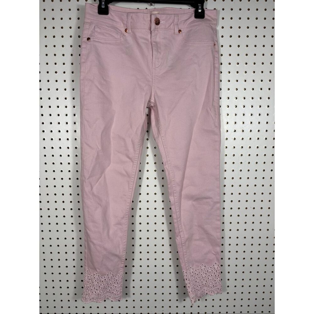 Ted Baker London WOMENS Massiee Pastel Pink Eyelet Embroidered Skinny Jeans size